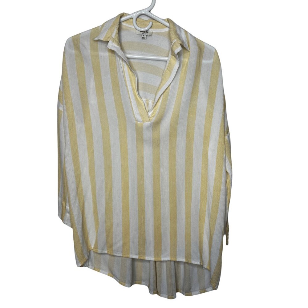 Umgee Yellow and White Striped V-Neck Collared Tunic | Sarah in Honey
